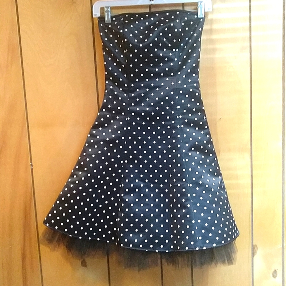Vintage Jessica McClintock for Gunne Sax Polka Dot Strapless Dress with tulle